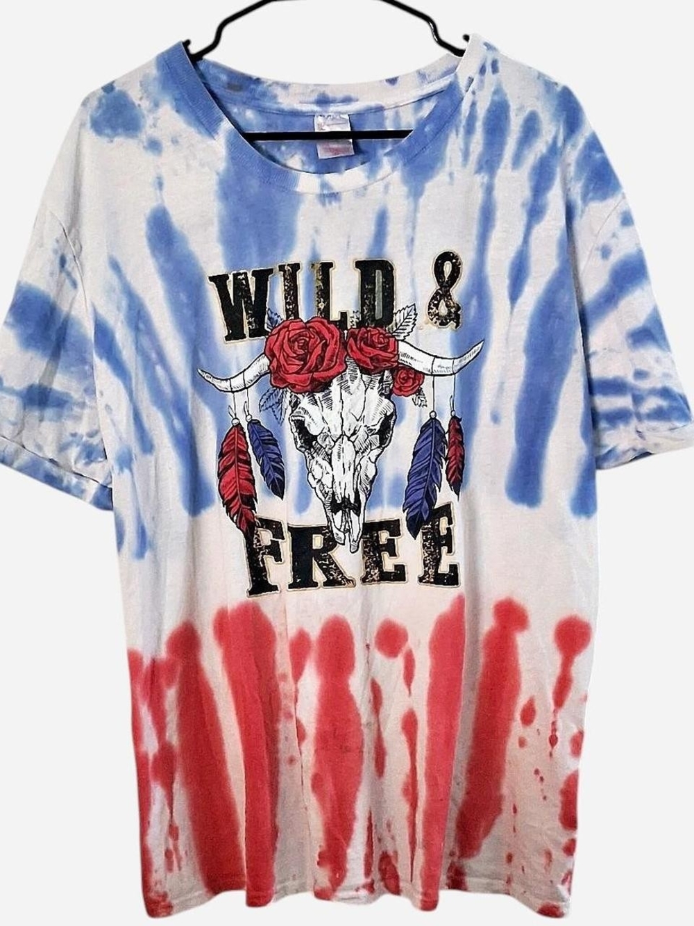 Tie-Dye "Wild & Free" Graphic Tee - Blue, Red White